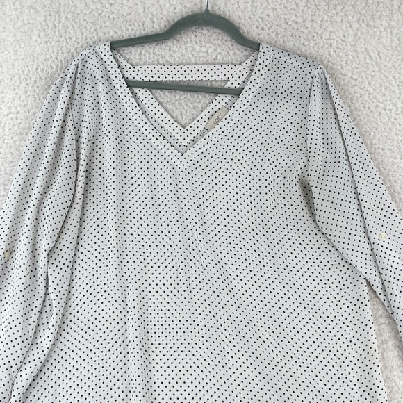 LOFT Outlet White Black Polka‎ Dot Print Shirt Womens V-Neck Long Sleeve Size L - Picture 2 of 16